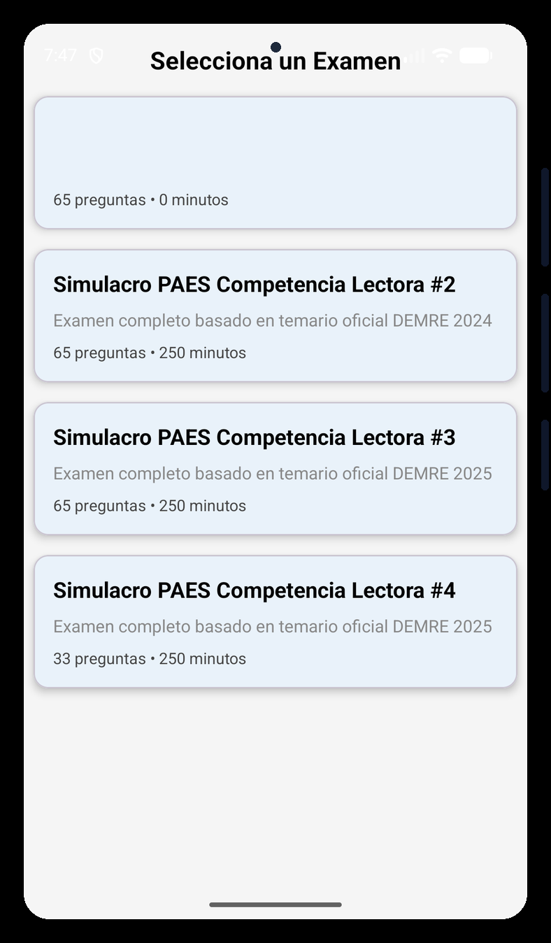 Mockup de PAES Competencia Lectora